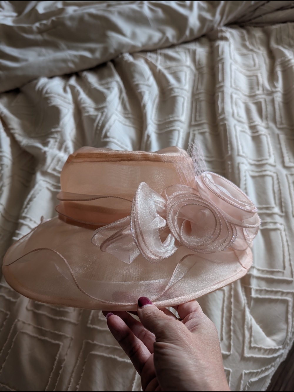 Elegant Women's Cream Organza Floral Church Hat